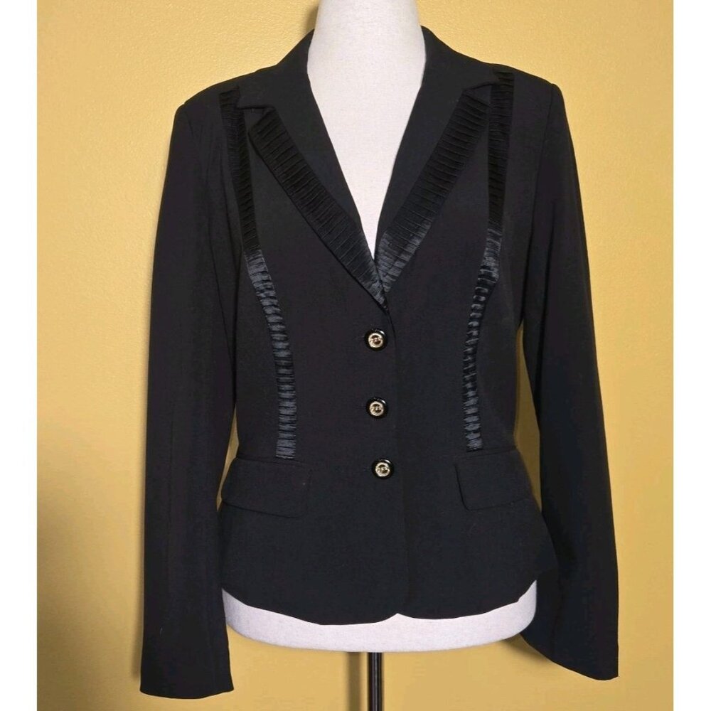 Cache Black Tuxedo 12 Silk Trim Jacket Lined Classic Blazer Womens Single Breast